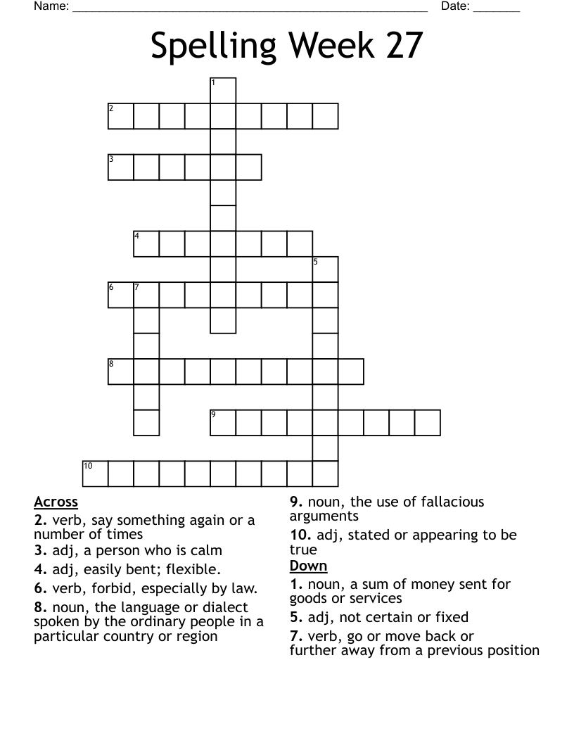Spelling Week 27 Crossword
