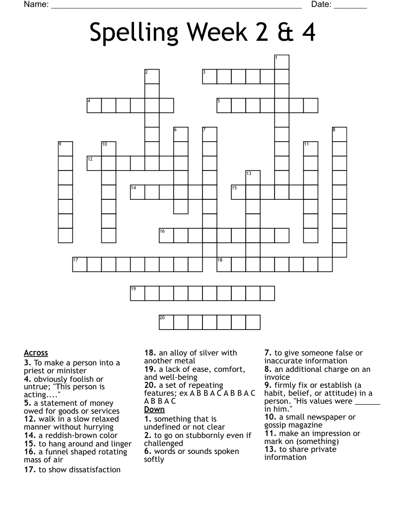 Spelling Week 2 & 4 Crossword