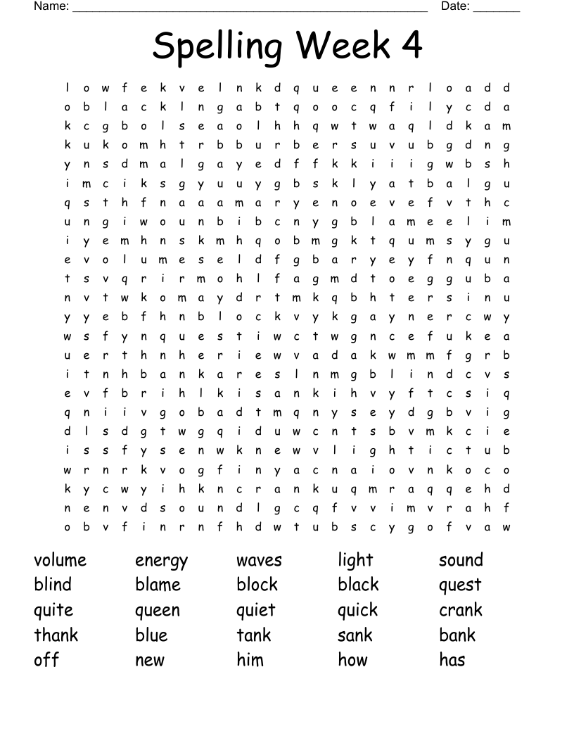 Spelling Week 4 Word Search