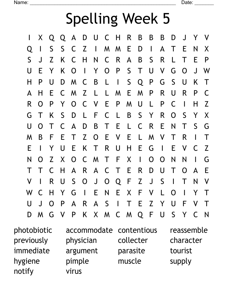 Spelling Week 5 Word Search