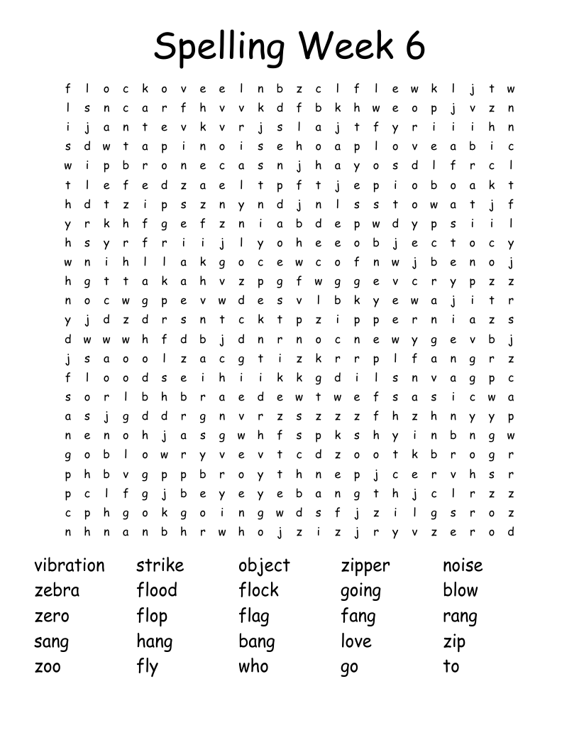 Spelling Week 6 Word Search