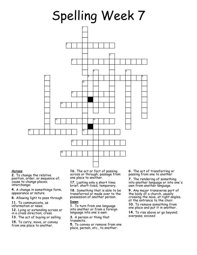 Spelling Week 7 Crossword