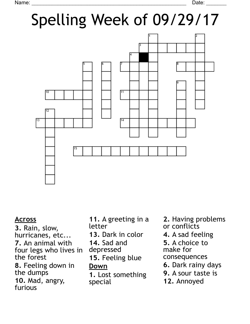 Spelling Week of 09/29/17 Crossword