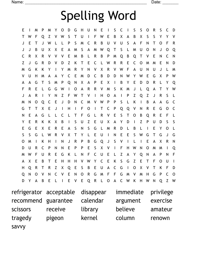 Spelling Word Word Search