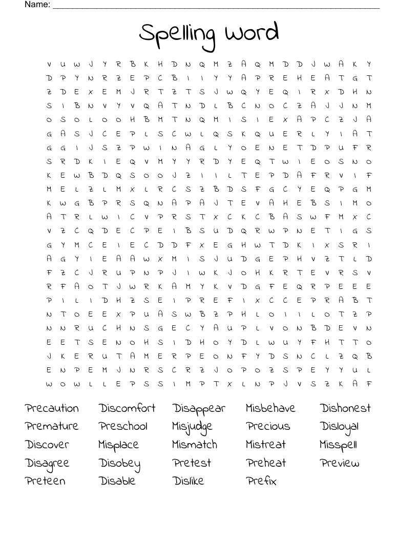 Spelling Word Word Search