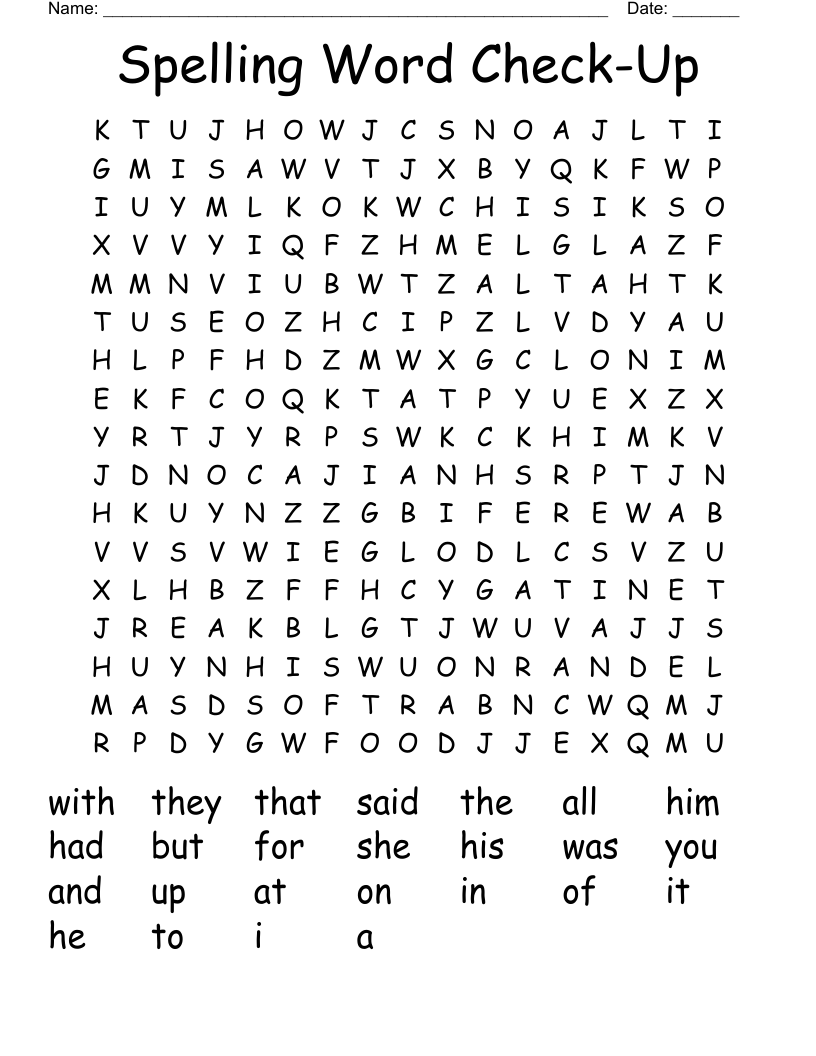 Spelling Word Check-Up Word Search