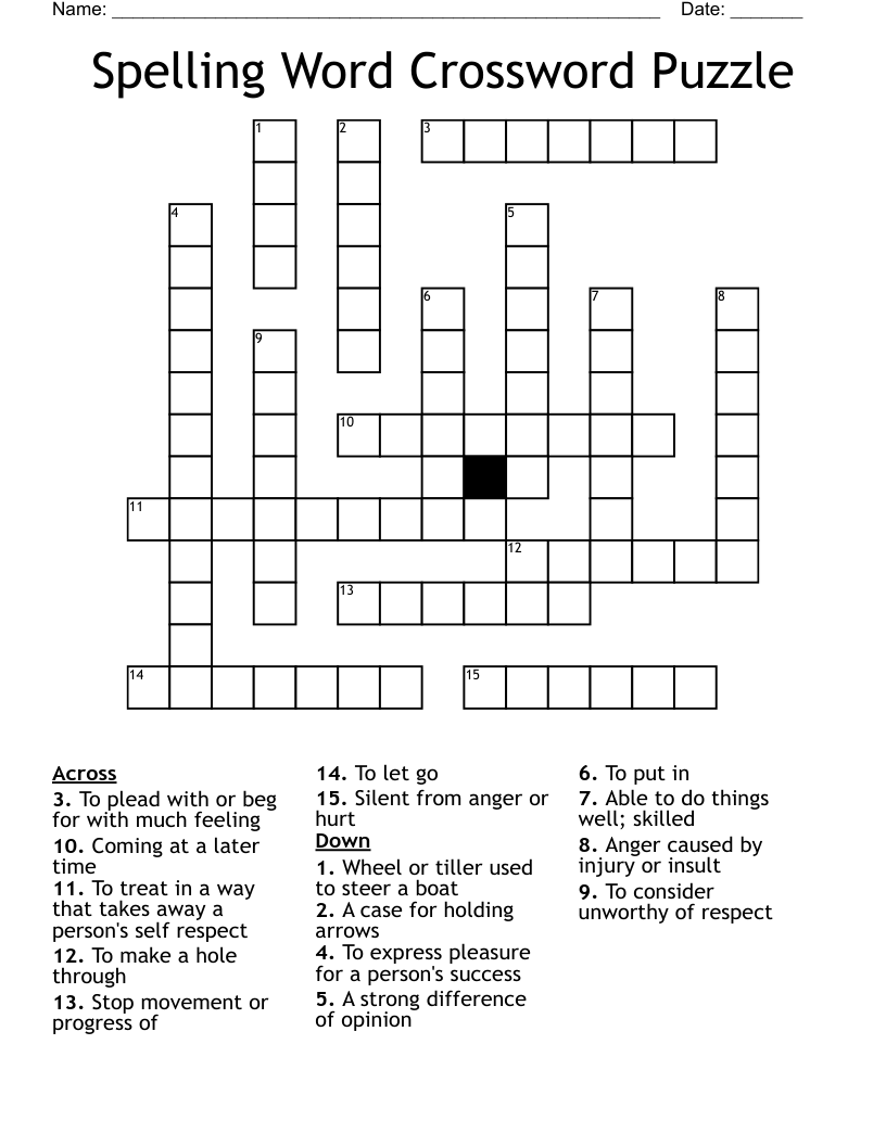 Spelling Word Crossword Puzzle