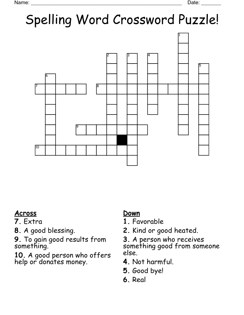 Spelling Word Crossword Puzzle!