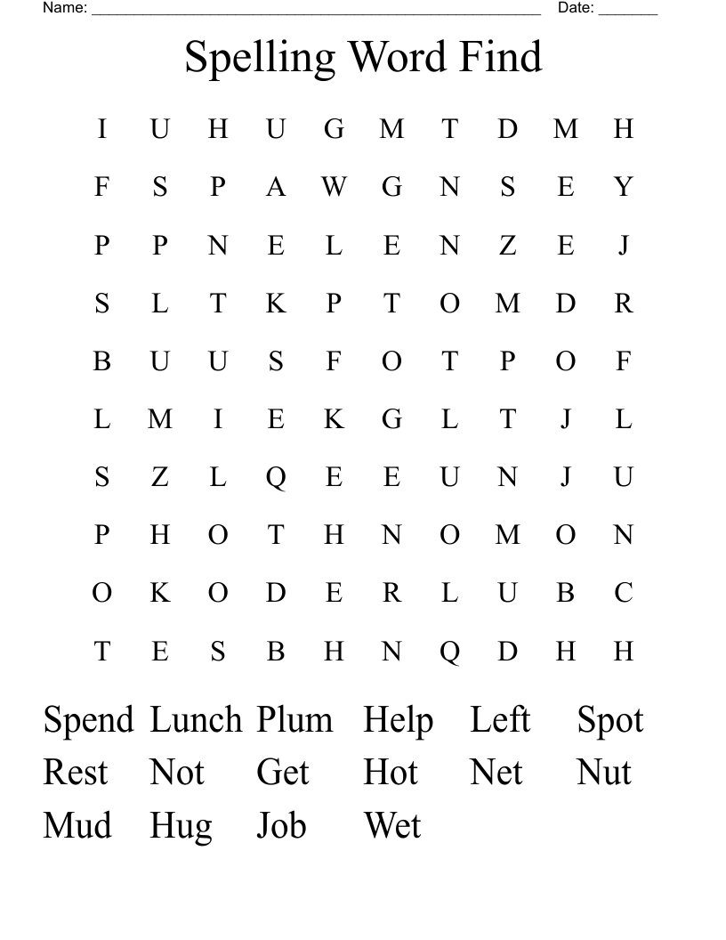 Spelling Word Find Word Search