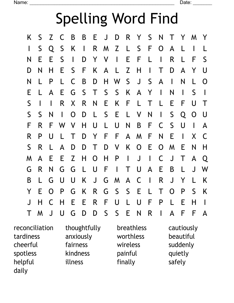 Spelling Word Find Word Search