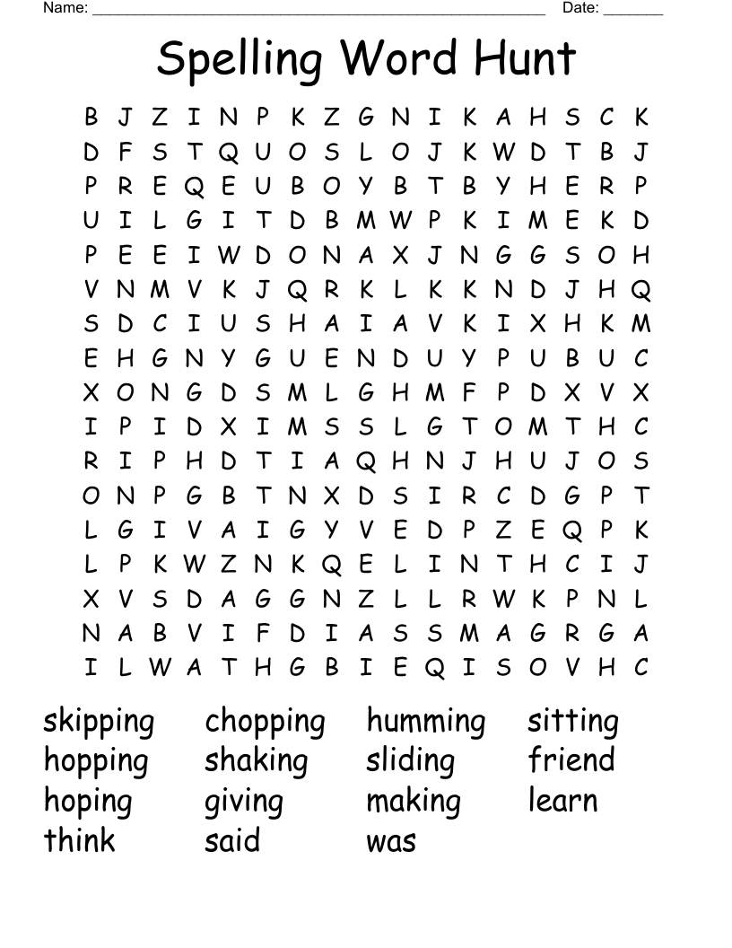 Spelling Word Hunt Word Search