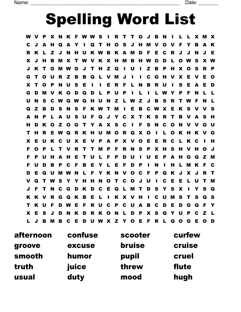Spelling Word List  Word Search