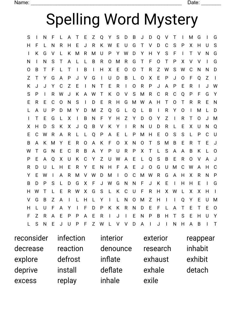Spelling Word Mystery Word Search