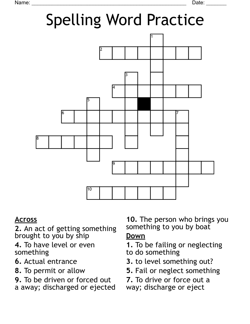 Spelling Word Practice Crossword