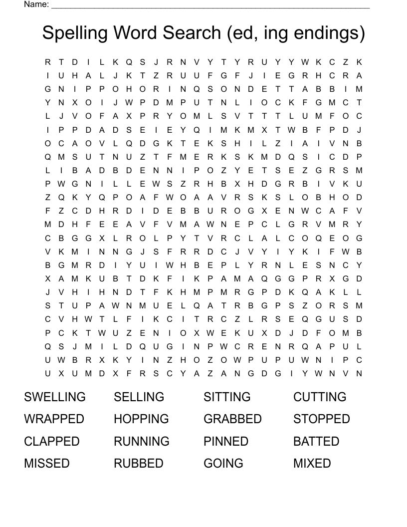 Spelling Word Search (ed, ing endings)