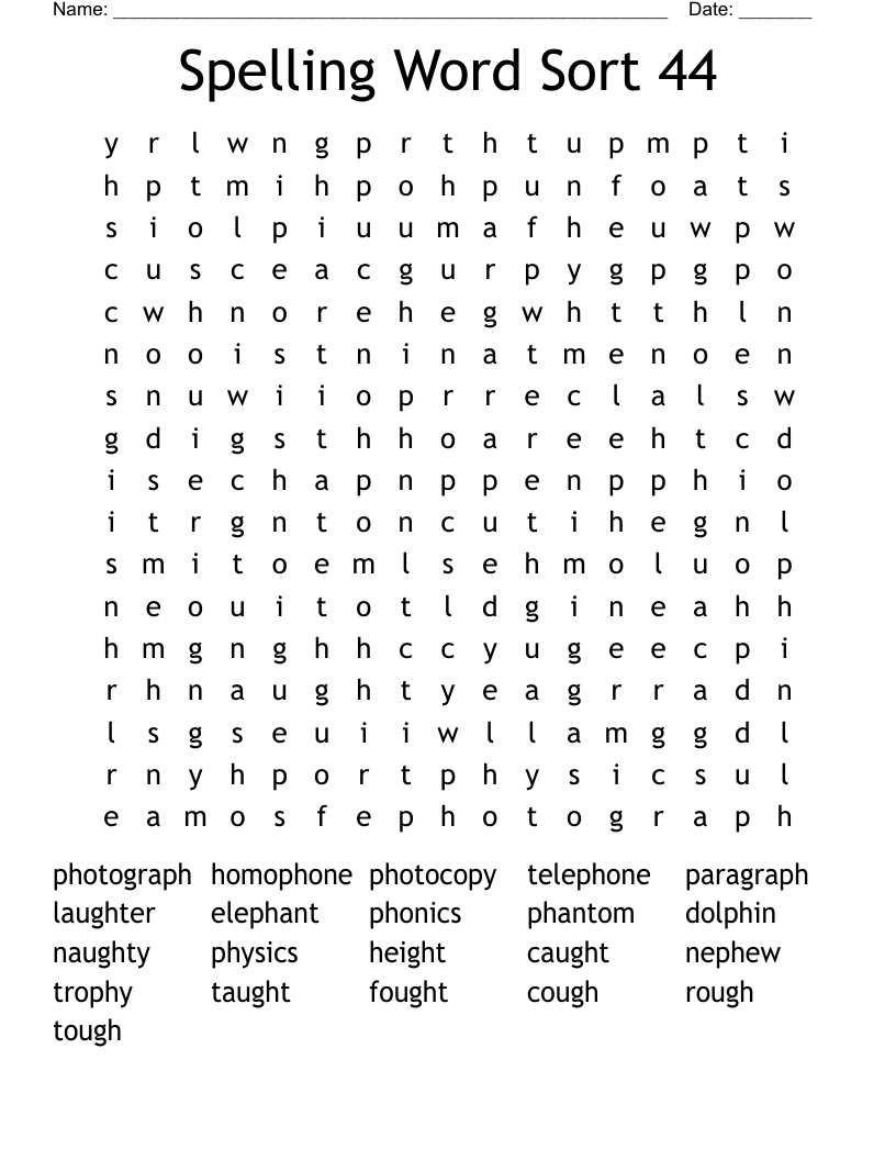 Spelling Word Sort 44 Word Search