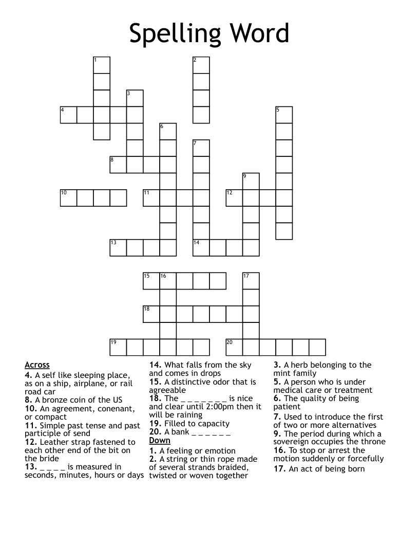 Spelling Word  Crossword