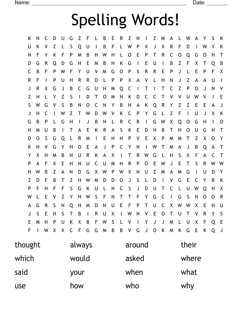 Spelling Words! Word Search
