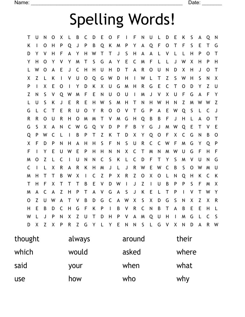 Spelling Words! Word Search
