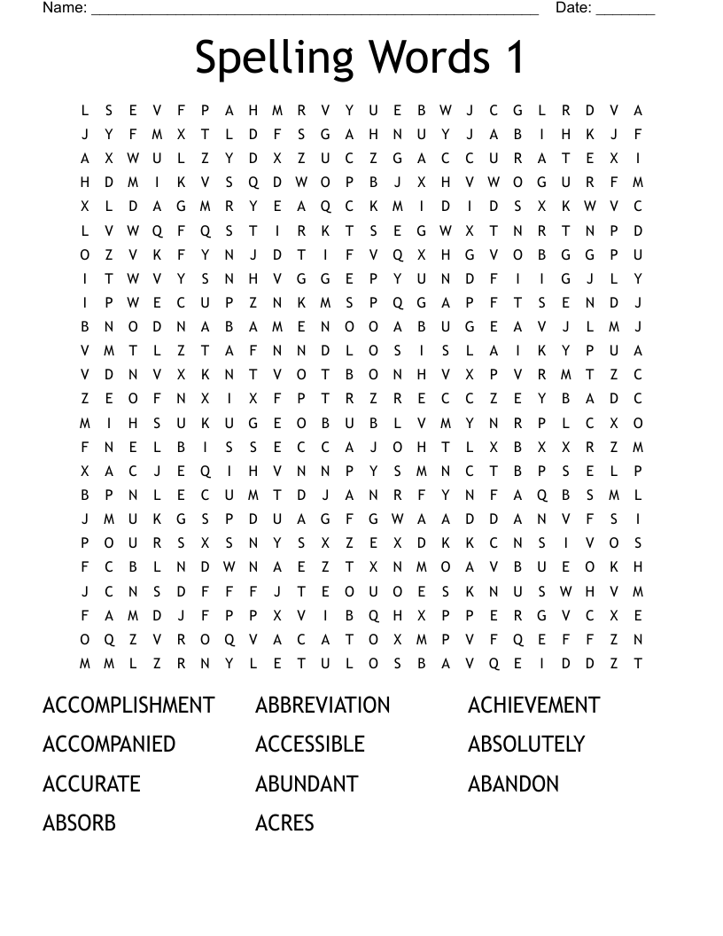 Spelling Words 1 Word Search