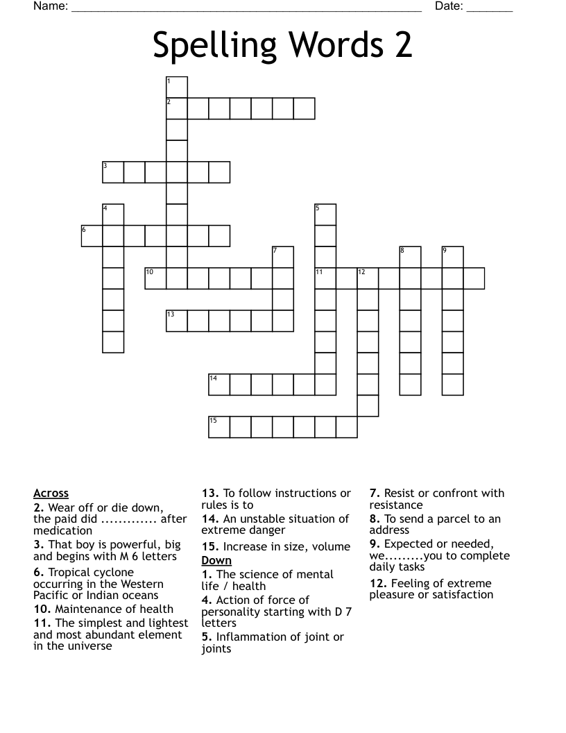 Spelling Words 2 Crossword