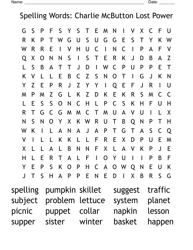 Spelling Words: Charlie McButton Lost Power Word Search