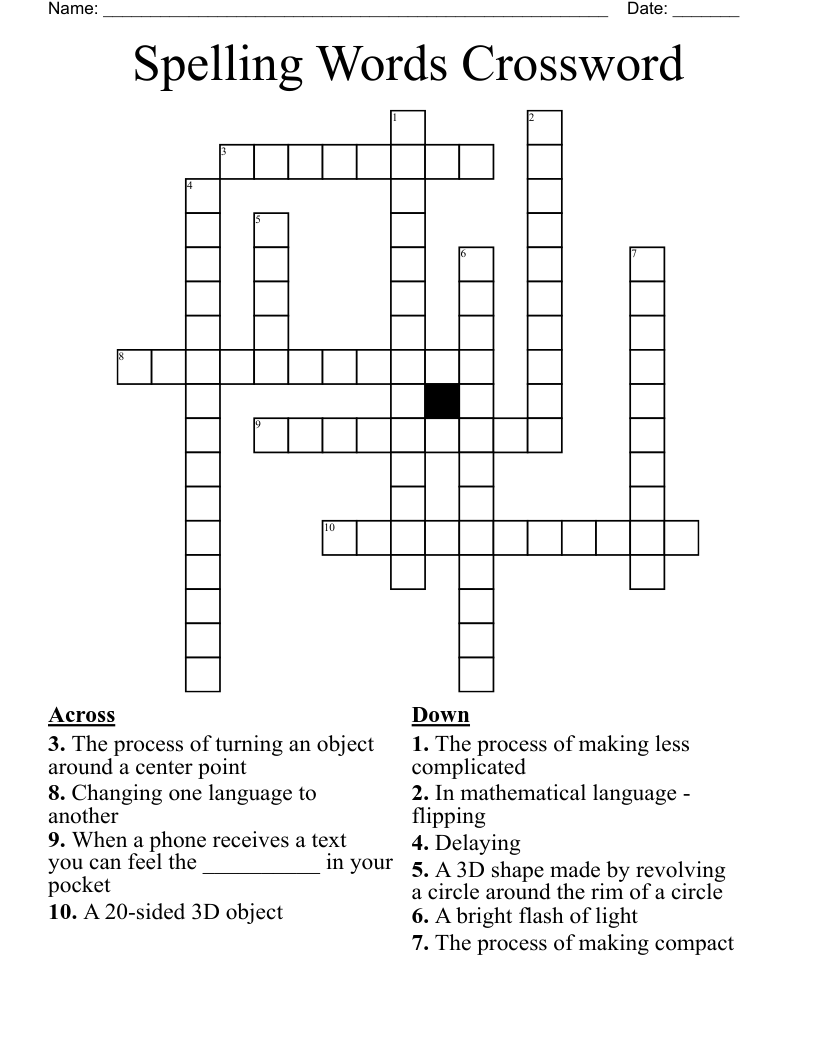 Spelling Words Crossword