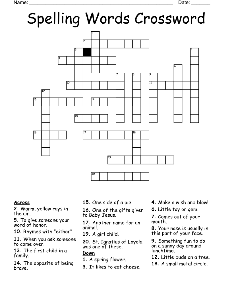 Spelling Words Crossword