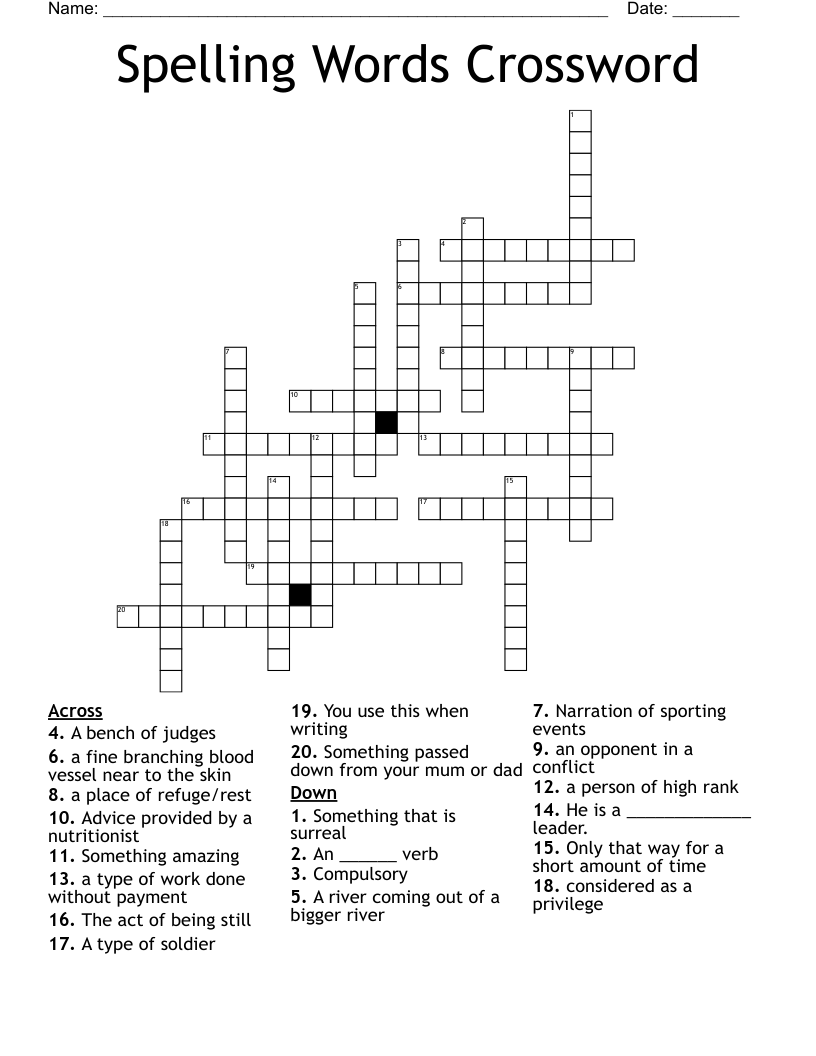 Spelling Words Crossword