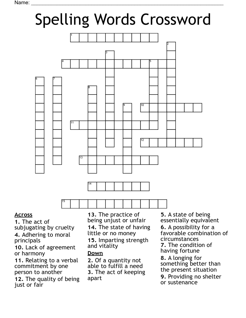 Spelling Words Crossword 