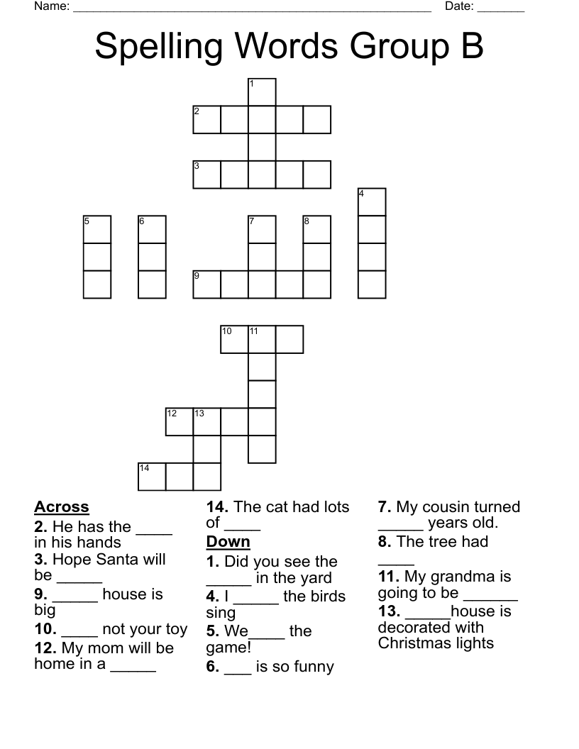 Spelling Words Group B Crossword