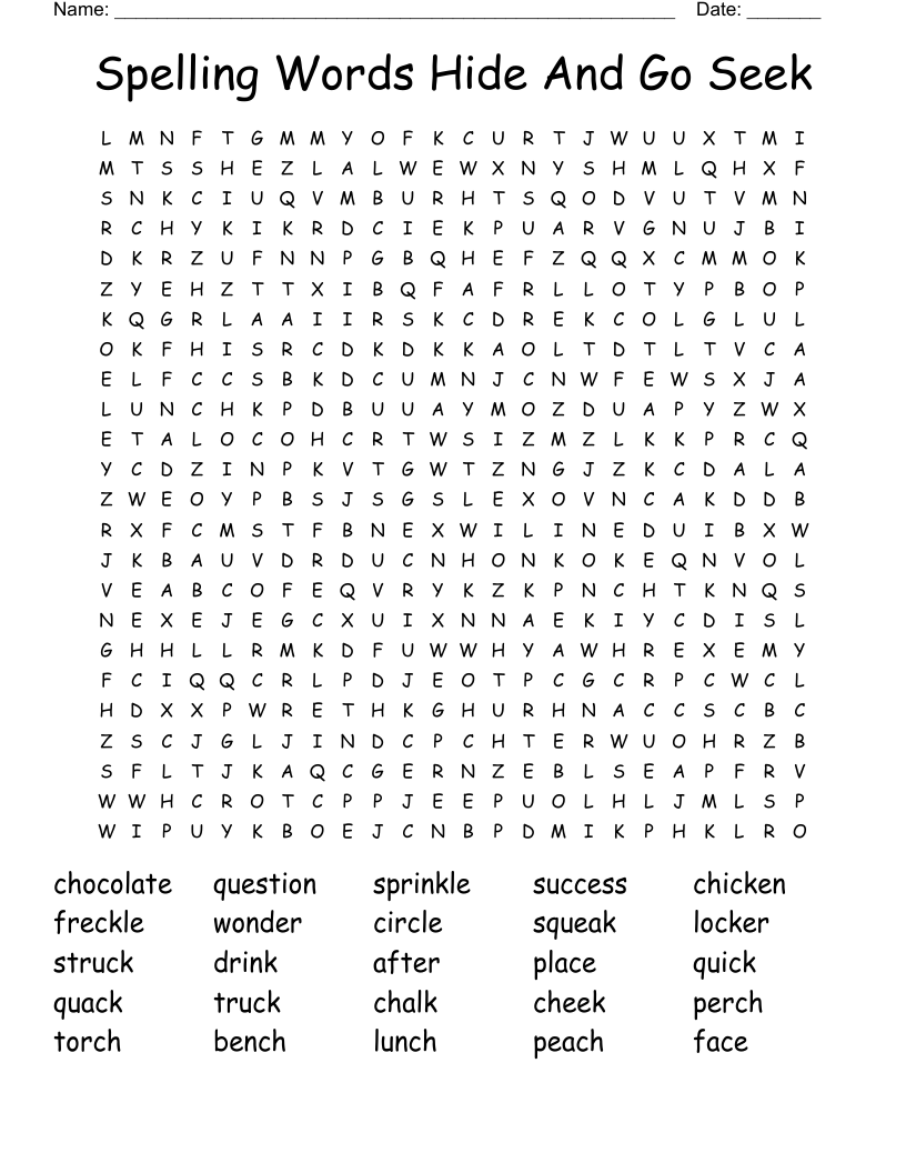 Spelling Words Hide And Go Seek Word Search