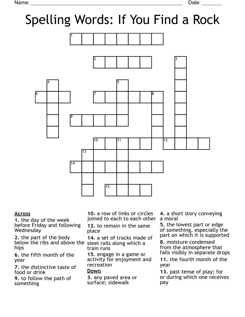 Spelling Words: If You Find a Rock Crossword