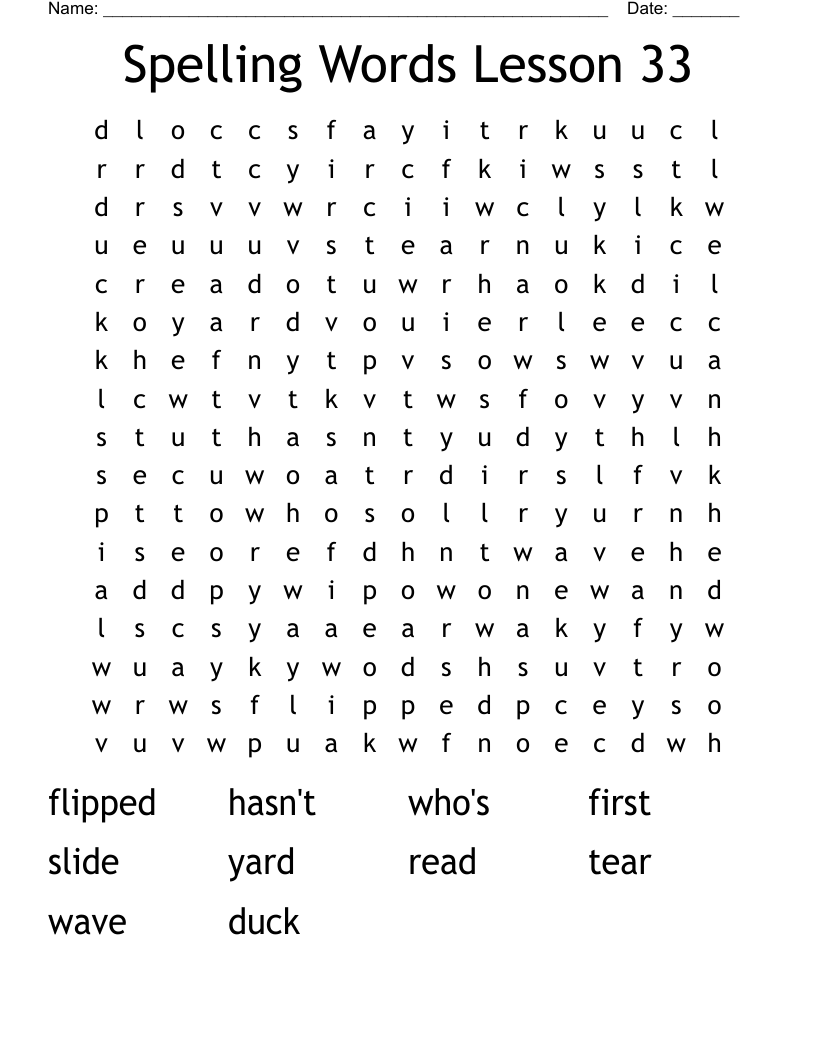 Spelling Words Lesson 33  Word Search