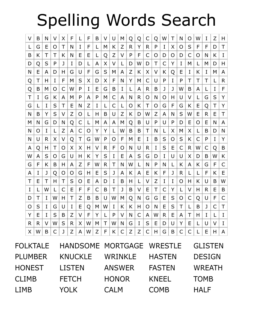 Spelling Words Search Word Search