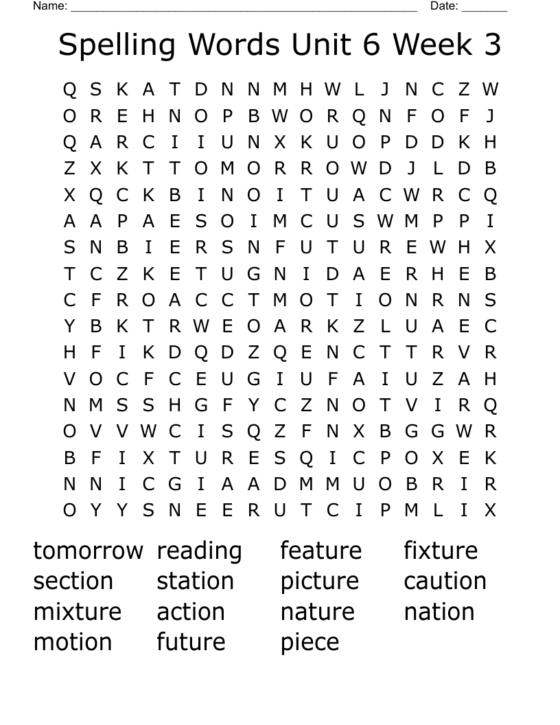 Spelling Words Unit 6 Week 3 Word Search