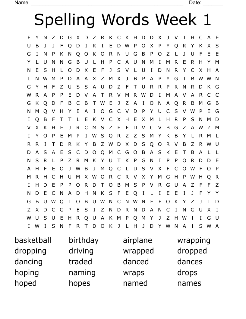 Spelling Words Week 1 Word Search