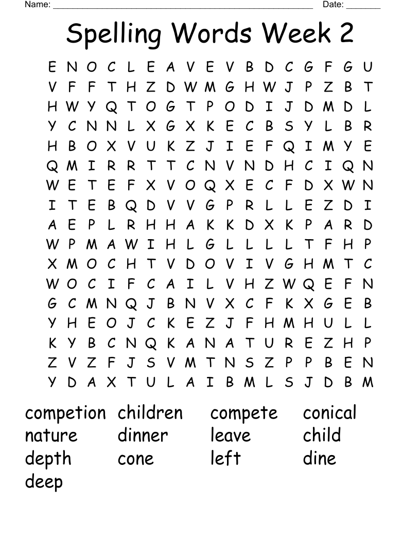 Spelling Words Week 2 Word Search