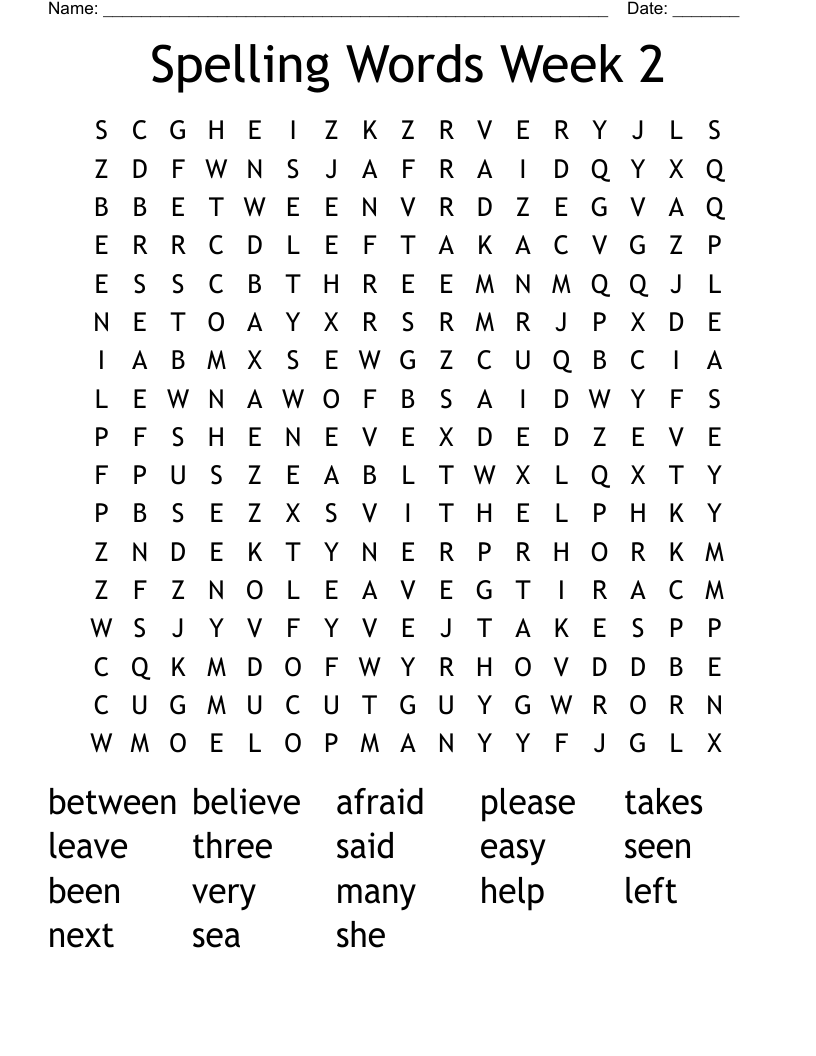 Spelling Words Week 2 Word Search
