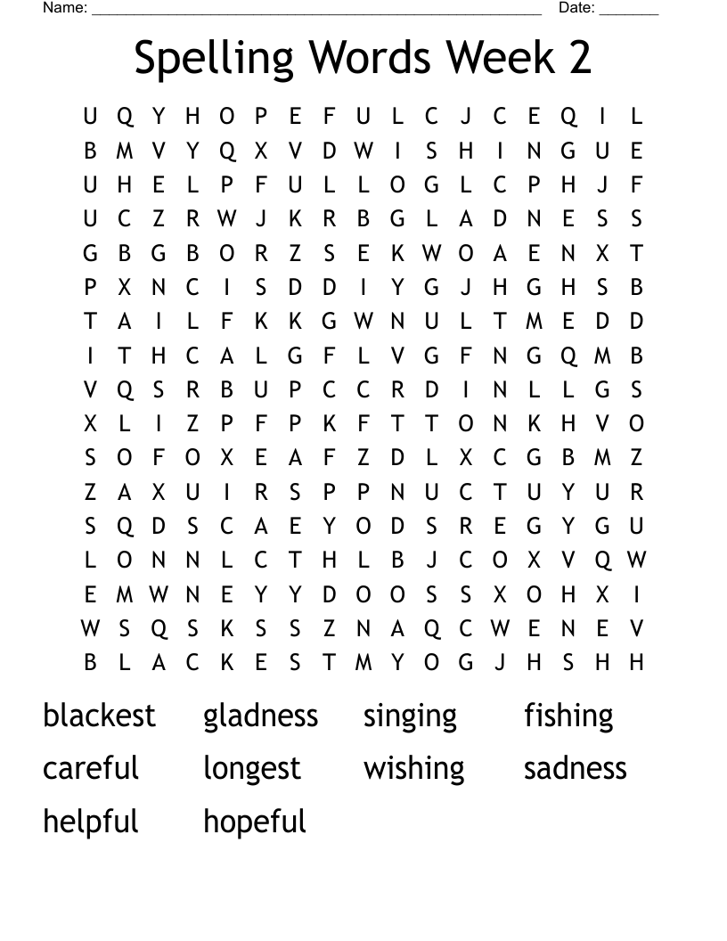 Spelling Words Week 2 Word Search