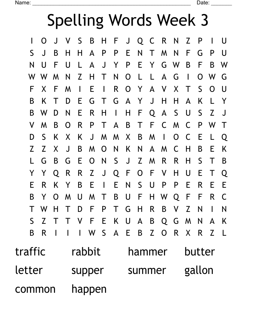 Spelling Words Week 3 Word Search