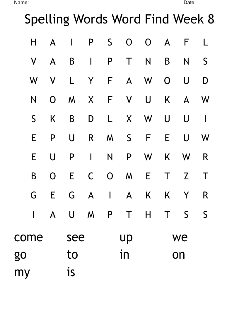 Spelling Words Word Find Week 8 Word Search
