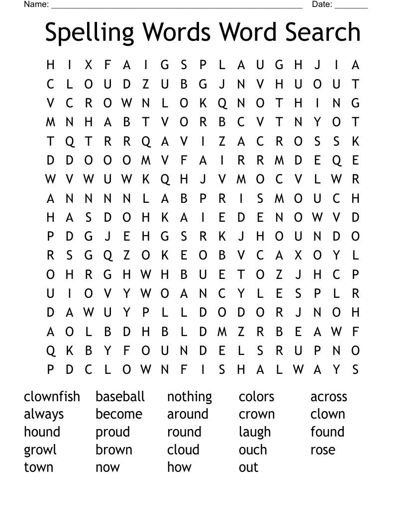 Spelling Words Word Search