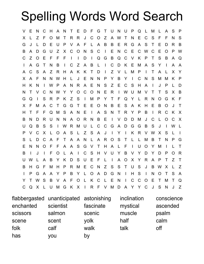 Spelling Words Word Search