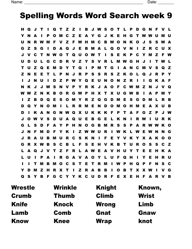 Spelling Words Word Search week 9