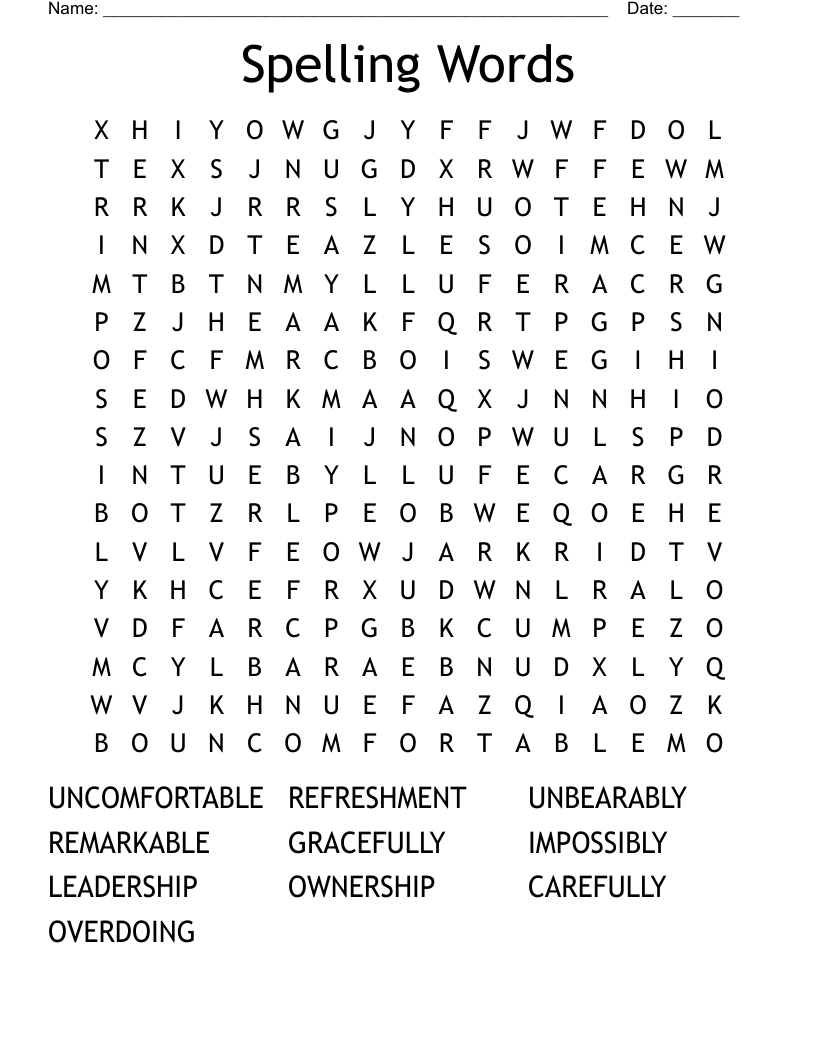 Spelling Words  Word Search