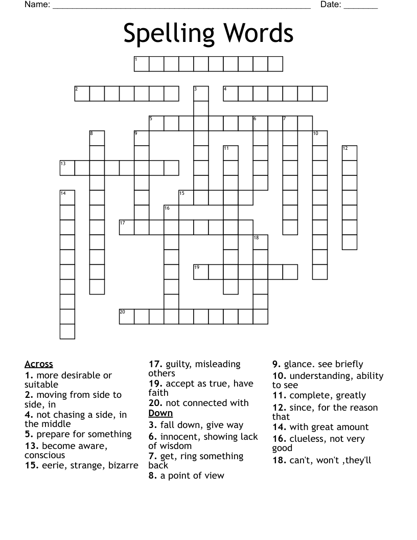 Spelling Words  Crossword