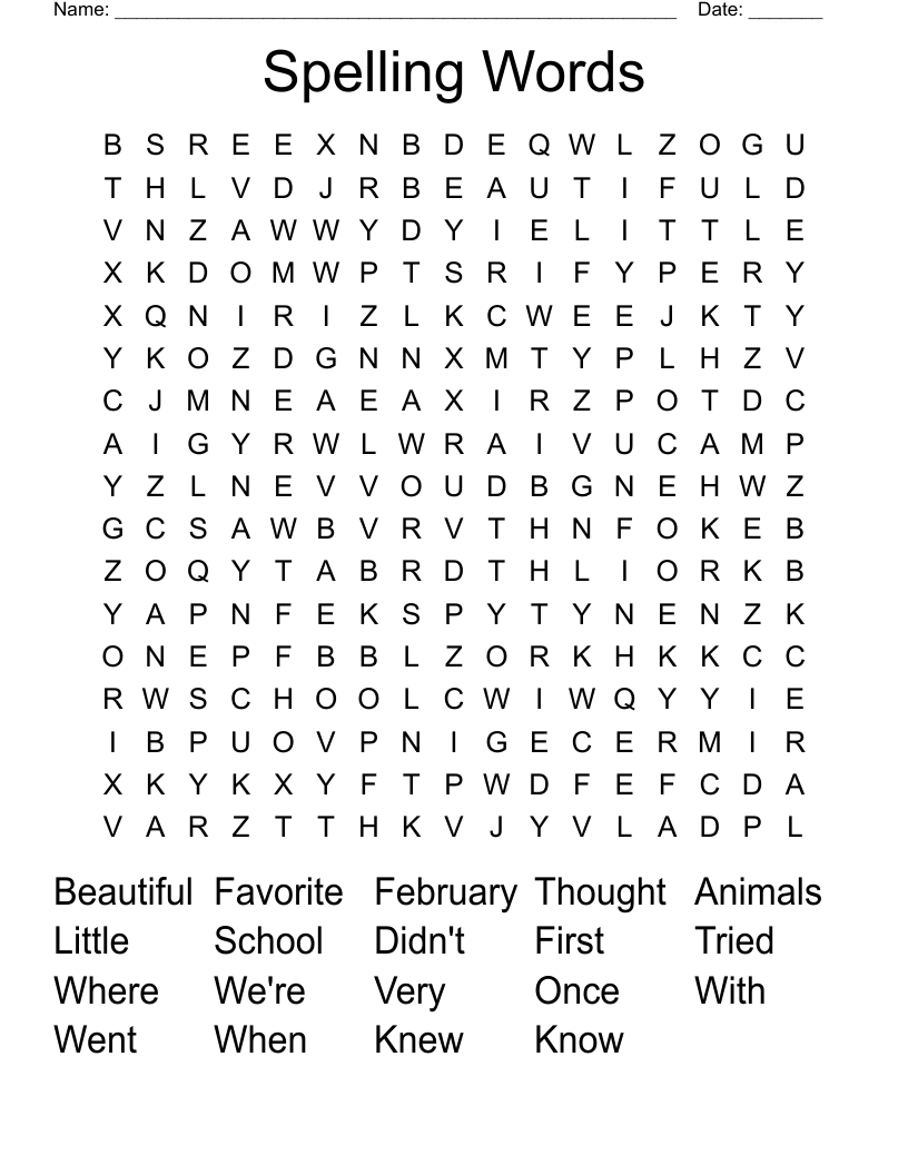 Spelling Words  Word Search