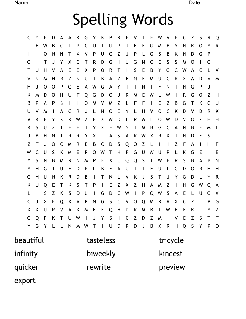 Spelling Words  Word Search