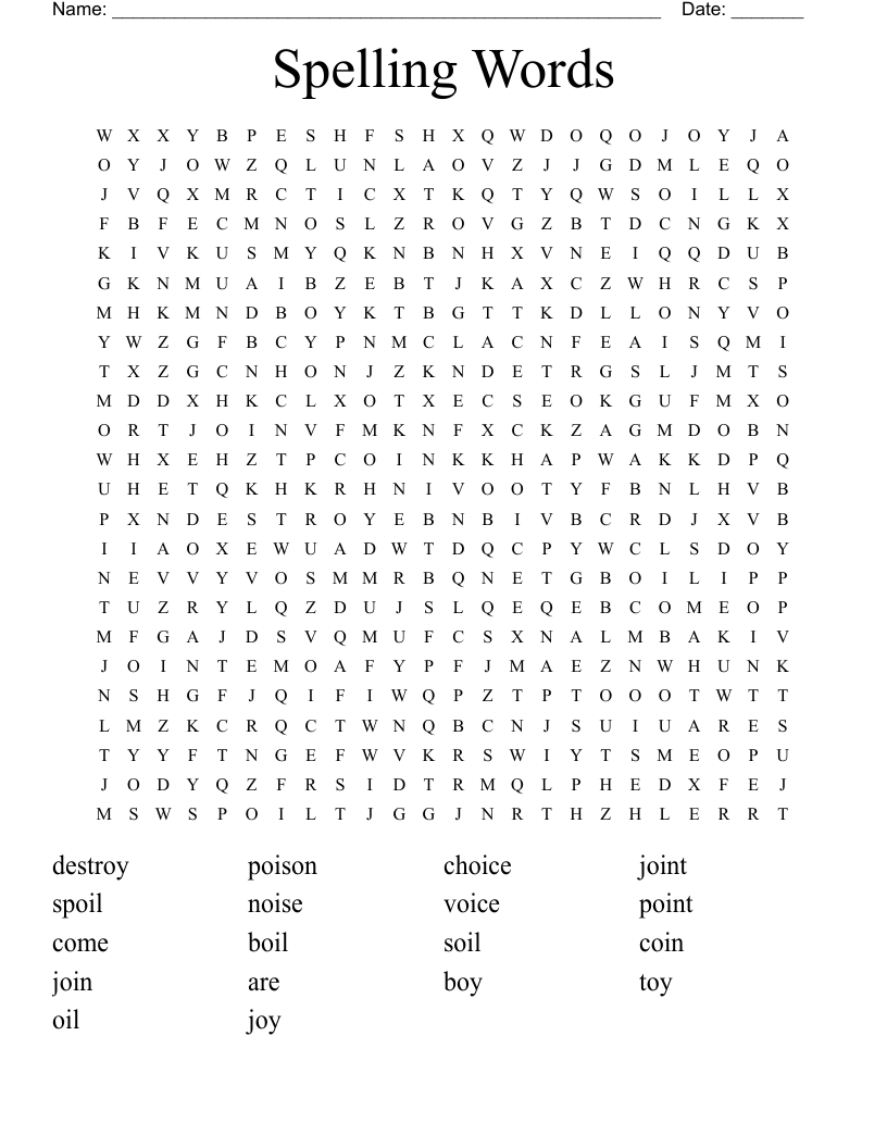 Spelling Words  Word Search